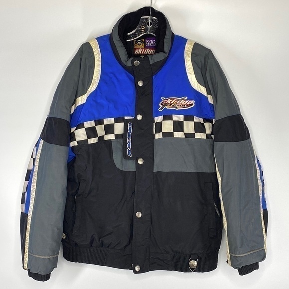 Vintage Ski-Doo Racing Black Blue Bombardier Snowmobile Jacket Medium - Picture 1 of 7